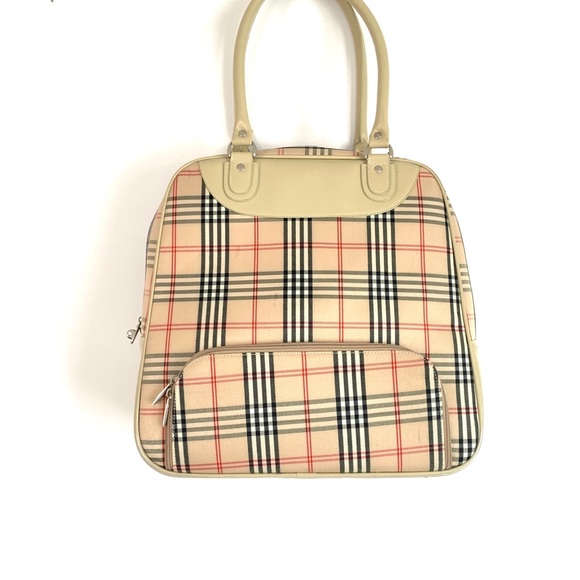 LARGE Vintage PERFECT FAUX BURBERRY Tote/ Carry On Bag❤️ - Picture 5 of 15